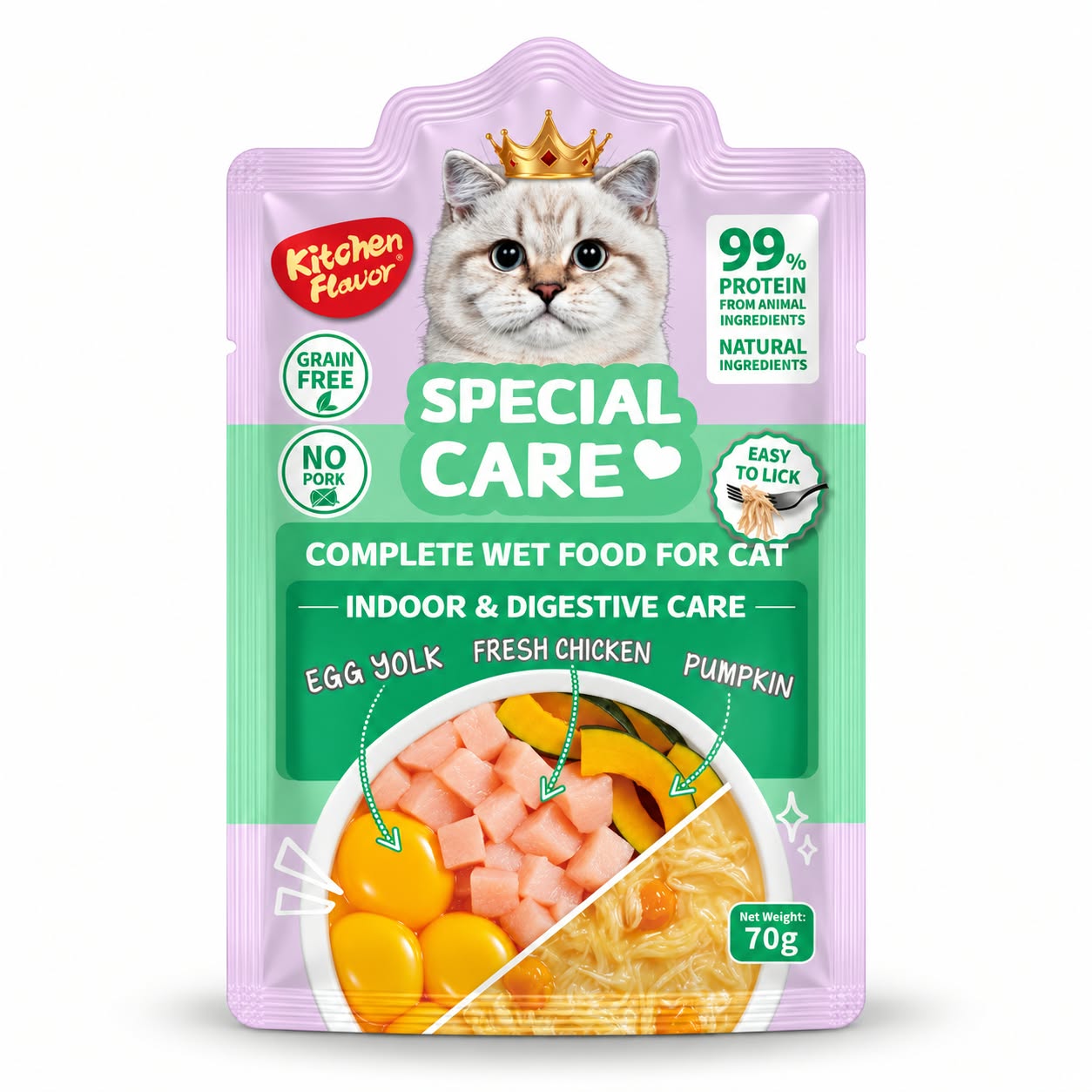 Kitchen Flavor Special Care Indoor & Digestive Care Complete Wet Cat Food Pouch for All Life Stages - 70gm